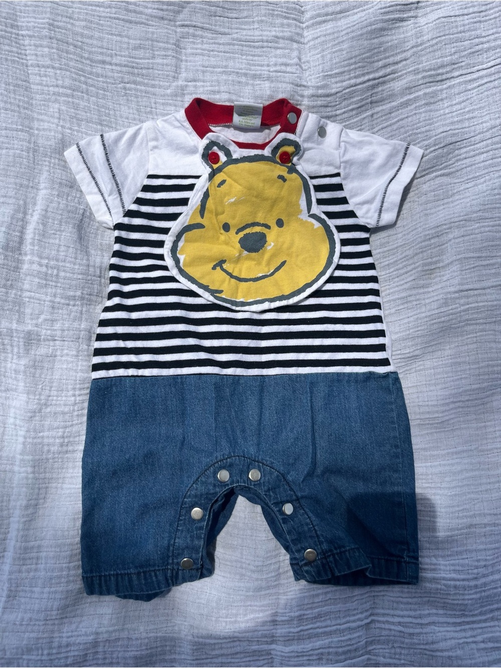 Striped Winnie the Pooh Short Sleeve Baby Romper